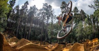 Matt Jones riding dirt jumps on a Marin Alcatraz, UK.