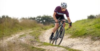 Marin rider Tom Whant descending on gravel doubletrack on a Headlands 2, UK.